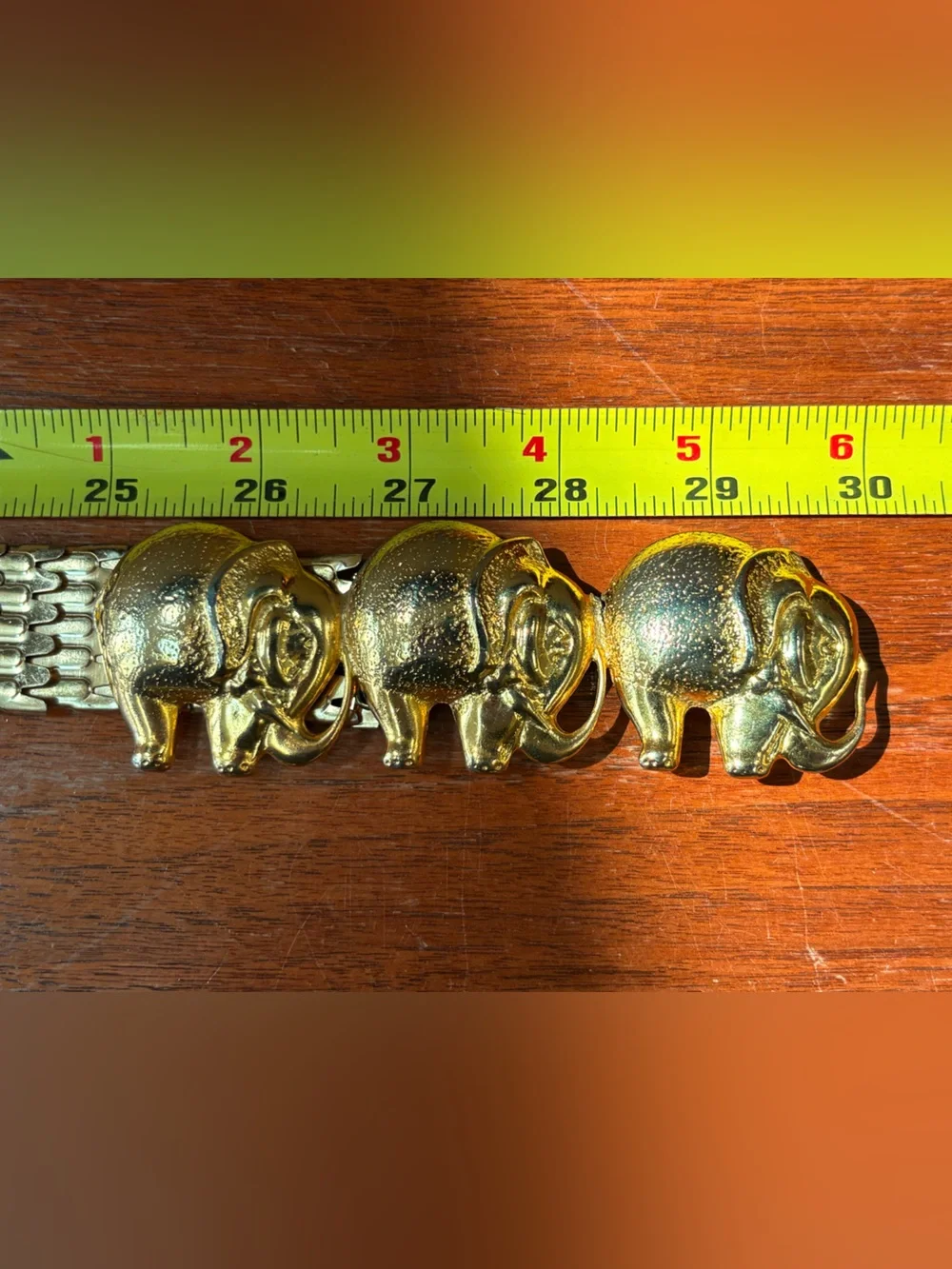90s Accessory Accent NYC Lucky Elephants Gold Tone Metal Stretch Belt
